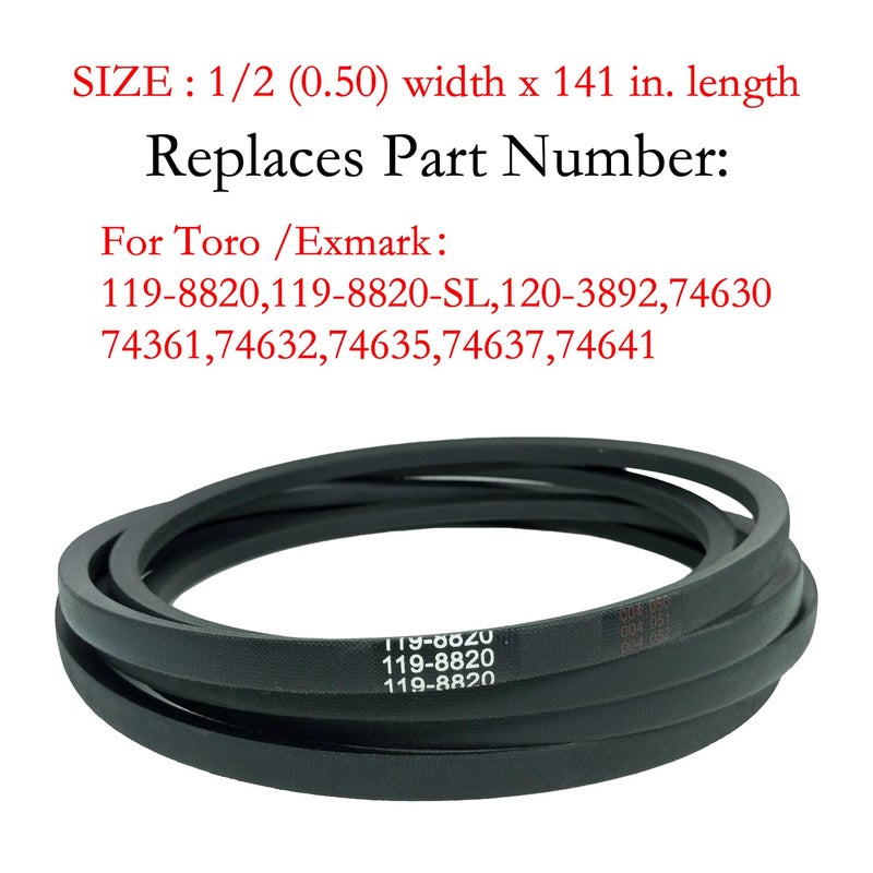 CTPOWER Replaces 119-8820 Deck Belt for Toro TimeCutter SS5000 MX5000 5000 MX5060 75750 Exmark Quest Zero Turn Mowers with 50 Inch Decks 119-8820-SL/Aramid Cord / 141.500 inches - Image 2